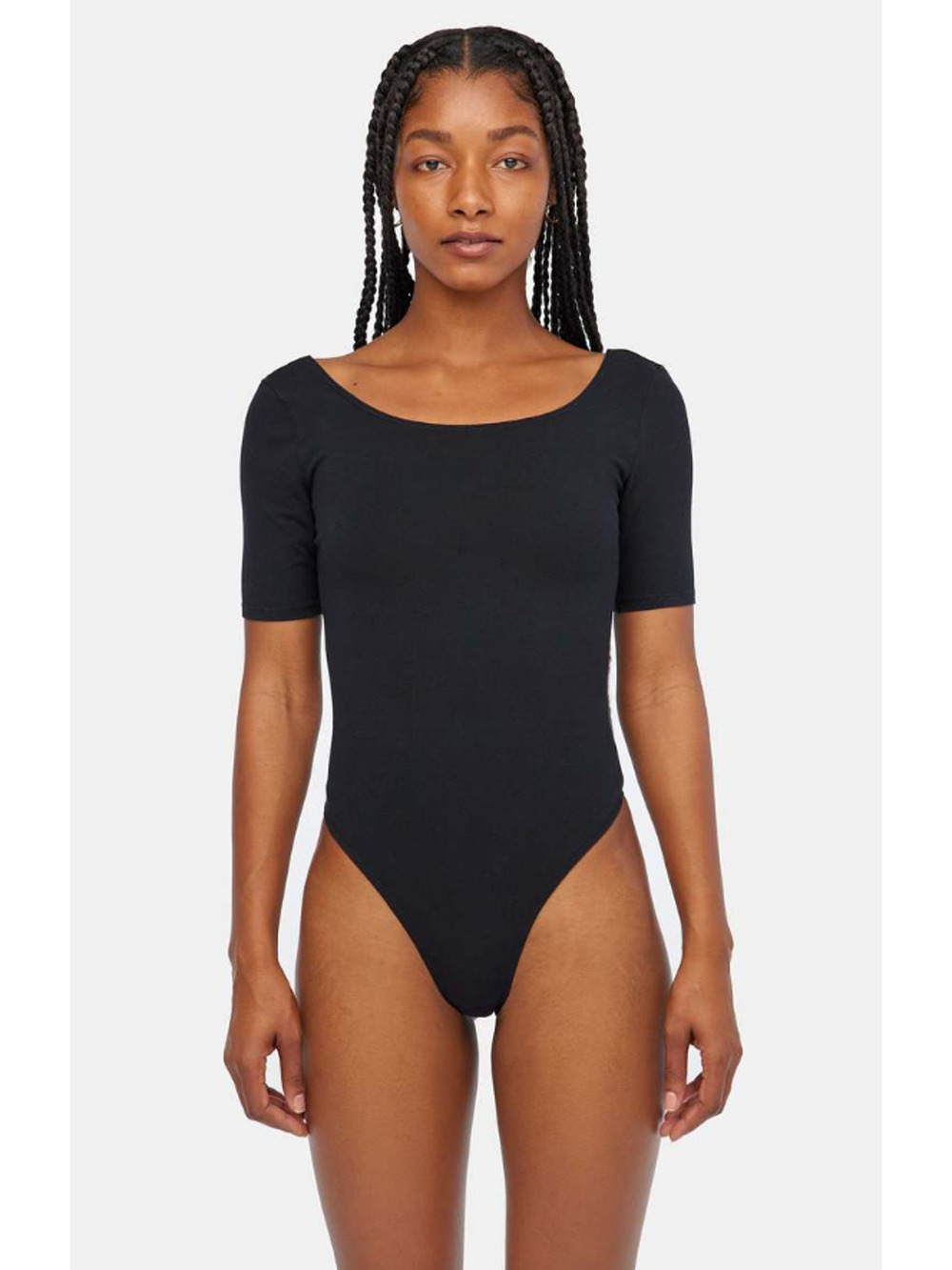 LACAUSA ANTHROPOLOGIE Womens Dawn Bodysuit Large Black Tar Short Sleeve NWT